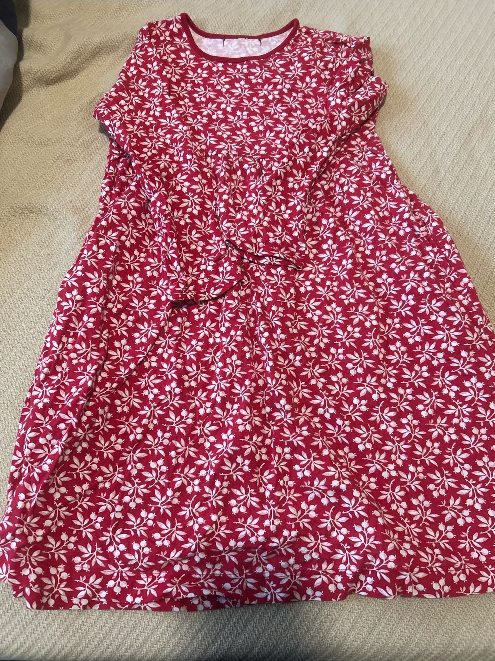 Lands end Red Floral Long-Sleeve Cotton Dress